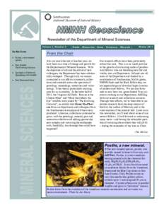Newsletter of the Department of Mineral Sciences Volume 2, Number 3 In this Issue  Postite, a new mineral species