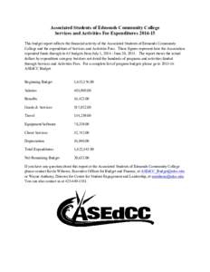 Associated Students of Edmonds Community College Services and Activities Fee ExpendituresThis budget report reflects the financial activity of the Associated Students of Edmonds Community College and the expendi