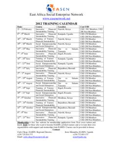 Microsoft Word - EASEN 2012 Training Calendar