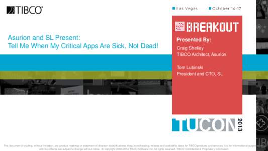 Asurion and SL Present: Tell Me When My Critical Apps Are Sick, Not Dead! Presented By: Craig Shelley TIBCO Architect, Asurion