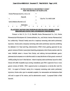 Case 8:15-cvGJH Document 77 FiledPage 1 of 45  IN THE UNITED STATES DISTRICT COURT FOR THE DISTRICT OF MARYLAND Otsuka Pharmaceutical Co., Ltd., et al.
