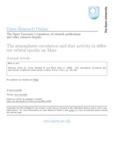 Open Research Online The Open University’s repository of research publications and other research outputs The atmospheric circulation and dust activity in different orbital epochs on Mars Journal Article