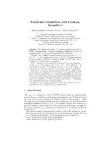 Constraint Satisfaction with Counting Quantifiers⋆ Florent Madelaine1 , Barnaby Martin2⋆⋆ and Juraj Stacho3⋆ ⋆ ⋆ 2