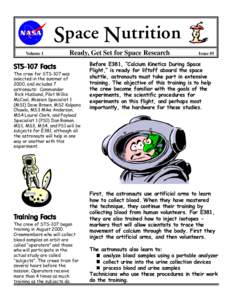 Space Nutrition Volume 1 Ready, Get Set for Space Research  STS-1