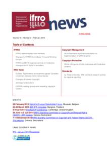 IFRRO HOME Volume 18 – Number 2 – February 2015 Table of Contents IFRRO IFRRO welcomes two new members