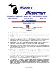 Michigan’s  Messenger The Newsletter of the Department of Michigan – Sons of Union Veterans of the Civil War Volume XVII, Number 1