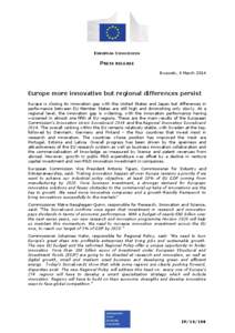 EUROPEAN COMMISSION  PRESS RELEASE Brussels, 4 March[removed]Europe more innovative but regional differences persist