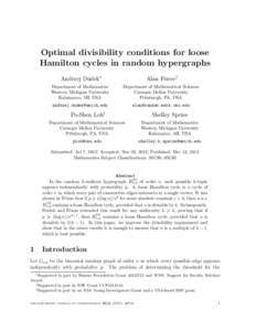 Optimal divisibility conditions for loose Hamilton cycles in random hypergraphs Andrzej Dudek∗ Alan Frieze†