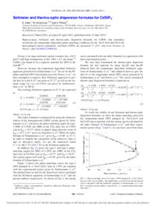 JOURNAL OF APPLIED PHYSICS 109, [removed]Sellmeier and thermo-optic dispersion formulas for CdSiP2 K. Kato,1 N. Umemura,1,a) and V. Petrov2 1