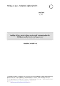 ARTICLE 29 DATA PROTECTION WORKING PARTYEN WP 215  Opinionon surveillance of electronic communications for