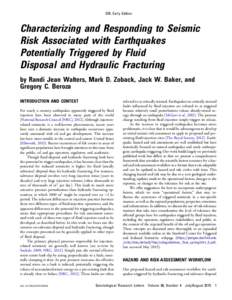 SRL Early Edition  Characterizing and Responding to Seismic Risk Associated with Earthquakes Potentially Triggered by Fluid Disposal and Hydraulic Fracturing