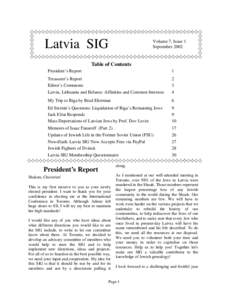 Latvia SIG  Volume 7, Issue 1 September[removed]Table of Contents