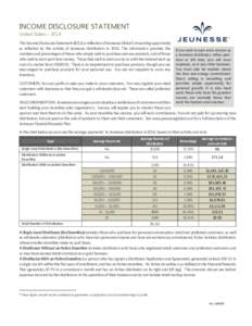 INCOME DISCLOSURE STATEMENT United States – 2014 This Income Disclosure Statement (IDS) is a reflection of Jeunesse Global’s rewarding opportunity as reflected by the activity of Jeunesse distributors inThe in