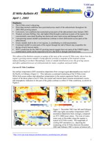 VAM unit JHB El Niño Bulletin #5 April 1, 2003 Highlights: