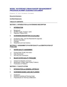 MODEL WATERSHED URBAN RUNOFF MANANGEMENT PROGRAM (WURMP) GUIDANCE DOCUMENT Purpose of this Guidance Document Executive Summary Certified Statements TABLE OF CONTENTS