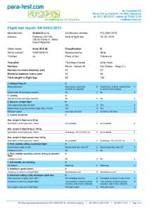 Flight test report: EN 926-2:2013 Manufacturer Gradient s.r.o.  Certification number