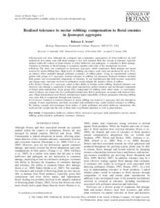 Annals of Botany Page 1 of 9 doi:aob/mcp056, available online at www.aob.oxfordjournals.org Realized tolerance to nectar robbing: compensation to floral enemies in Ipomopsis aggregata Rebecca E. Irwin*