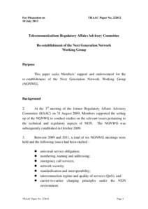 For Discussion on 10 July 2012 TRAAC Paper No[removed]Telecommunications Regulatory Affairs Advisory Committee