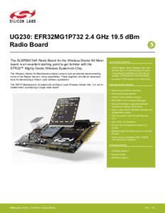 UG230: EFR32MG1P732 2.4 GHz 19.5 dBm Radio Board The SLWRB4154A Radio Board for the Wireless Starter Kit Mainboard is an excellent starting point to get familiar with the EFR32™ Mighty Gecko Wireless System-on-Chip. Th