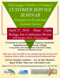 Chincoteague Chamber of Commerce  CUSTOMER SERVICE SEMINAR Strategies for Exceptional Customer Service