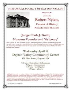 HISTORICAL SOCIETY OF DAYTON VALLEY presents  a lecture by Robert Nylen, Curator of History