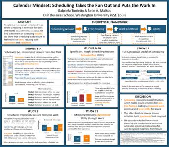 Calendar Mindset: Scheduling Takes the Fun Out and Puts the Work In Gabriela Tonietto & Selin A. Malkoc Olin Business School, Washington University in St. Louis ABSTRACT  THEORETICAL FRAMEWORK