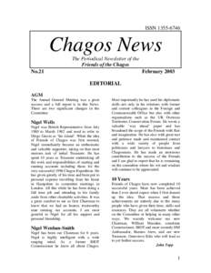 ISSN[removed]Chagos News The Periodical Newsletter of the Friends of the Chagos No.21
