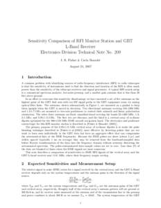 Sensitivity Comparison of RFI Monitor Station and GBT L-Band Receiver Electronics Division Technical Note No. 209 J. R. Fisher & Carla Beaudet August 24, 2007