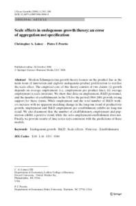 J Econ Growth:263–288 DOIs10887O R I G I NA L A RT I C L E Scale effects in endogenous growth theory: an error of aggregation not specification