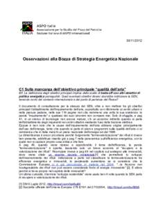 Osservazioni alla Bozza di Strategia Energetica Nazionale C1 Sulla mancanza dell’obiettivo principale “qualità dell’aria”