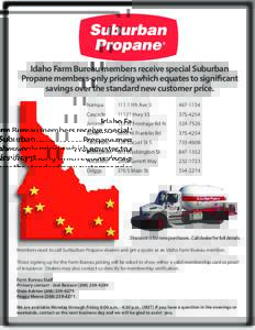 Idaho Farm Bureau members receive special Suburban Propane members-only pricing which equates to significant savings over the standard new customer price. Nampa  111 11th Ave S