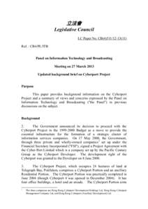 立法會 Legislative Council LC Paper No. CB[removed]Ref. : CB4/PL/ITB Panel on Information Technology and Broadcasting Meeting on 27 March 2013