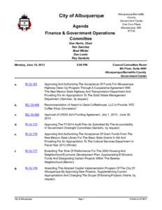 City of Albuquerque Agenda Finance & Government Operations Committee  Albuquerque/Bernalillo