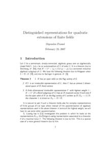 Distinguished representations for quadratic extensions of finite fields Dipendra Prasad February 23, [removed]