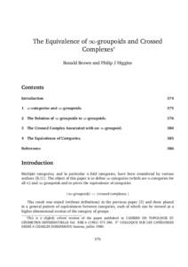 The Equivalence of ∞-groupoids and Crossed Complexes∗ Ronald Brown and Philip J Higgins Contents Introduction