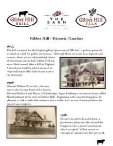 Gibbet Hill • Historic Timeline 1645 The hill is named for the English gibbet (pronounced JIB-bet), a gallows generally situated on a hill for public executions. Although there are some local legends and rumors, there 