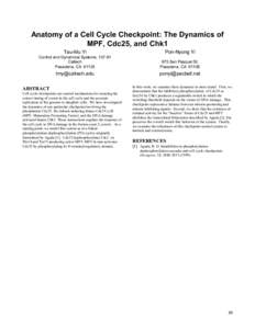 Anatomy of a Cell Cycle Checkpoint: The Dynamics of MPF, Cdc25, and Chk1 Tau-Mu Yi Pon-Nyong Yi