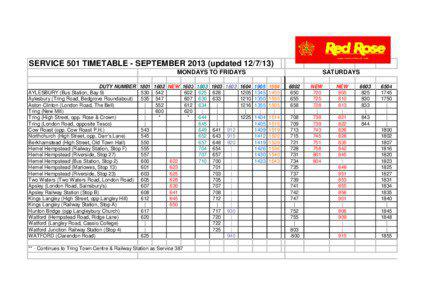 SERVICE 501 TIMETABLE - SEPTEMBER[removed]updated[removed]MONDAYS TO FRIDAYS DUTY NUMBER[removed]