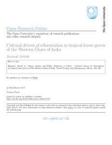 Open Research Online The Open University’s repository of research publications and other research outputs Cultural drivers of reforestation in tropical forest groves of the Western Ghats of India