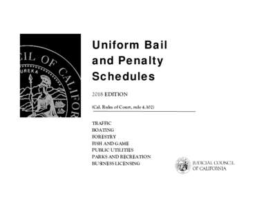Uniform Bail and Penalty Schedules 2018 EDITION (Cal. Rules of Court, ruleTRAFFIC