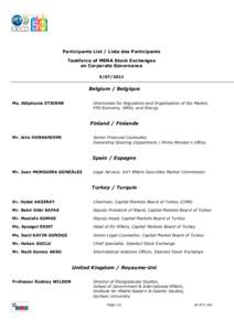 Participants List / Liste des Participants Taskforce of MENA Stock Exchanges on Corporate Governance[removed]Belgium / Belgique