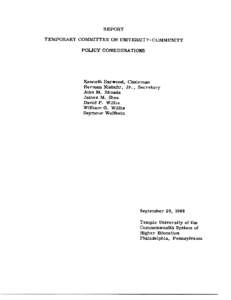 REPORT TEMPORARY COMMITTEE  ON UNIVERSITY-COMMUNITY
