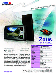 Zeus 6 Inch Smart Pad High Level Spec.  ● High resolution