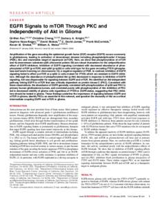 RESEARCH ARTICLE CANCER EGFR Signals to mTOR Through PKC and Independently of Akt in Glioma Qi-Wen Fan,1,2,3,4 Christine Cheng,1,2,3,4 Zachary A. Knight,5,6,7