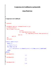 Conjecture de Goldbach et primorielle Jean-Paul truc Conjecture de Goldbach  > restart;