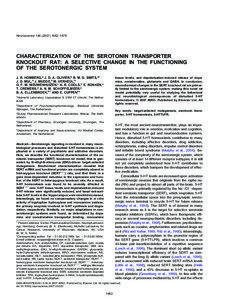 Neuroscience[removed]–1676  CHARACTERIZATION OF THE SEROTONIN TRANSPORTER