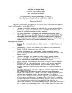 NOTICE OF VIOLATION California Safe Drinking Water and Toxic Enforcement Act Tris(1,3-dichloro-2-propyl) Phosphate (