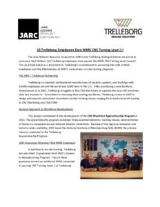 13 Trelleborg Employees Earn NIMS CNC Turning Level 1! The Jane Addams Resource Corporation (JARC) and Trelleborg Sealing Solutions are proud to announce that thirteen (13) Trelleborg employees have passed the NIMS CNC T