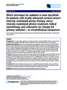 Which technique for radiation is most beneficial for patients with locally advanced cervical cancer? Intensity modulated proton therapy versus intensity modulated photon treatment, helical tomotherapy and volumetric arc 