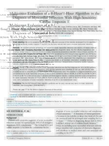 Multicenter Evaluation of a 0-Hour/1-Hour Algorithm in the Diagnosis of Myocardial Infarction With High-Sensitivity Cardiac Troponin T